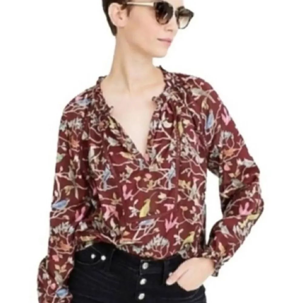 J Crew Point Sur brown bird shirt with metallic threads, size extra small